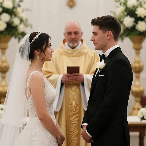 Wedding Ceremony with Bride, Groom, and Officiant