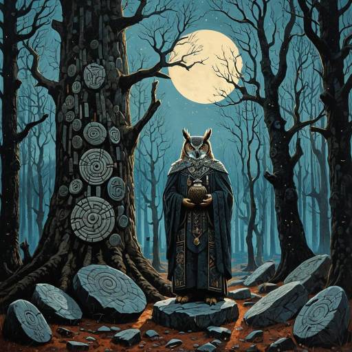 Owl Druid Among Ancient Rune Stones