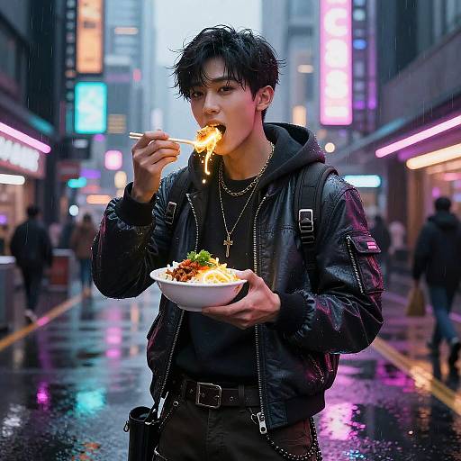 Cyberpunk Caseoh Eating Neon Food