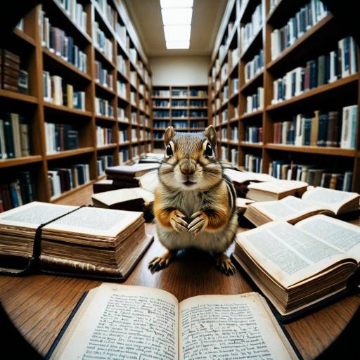 Curious Chipmunk in Library Among Ancient Manuscripts