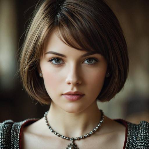 Portrait of Young Woman with Medieval Short Hairstyle
