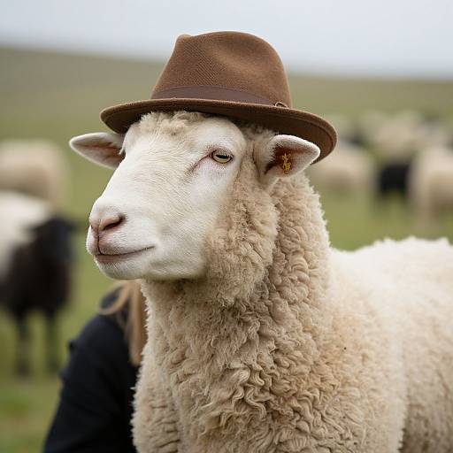 Woman Sheep Wearing Hat with Sheep