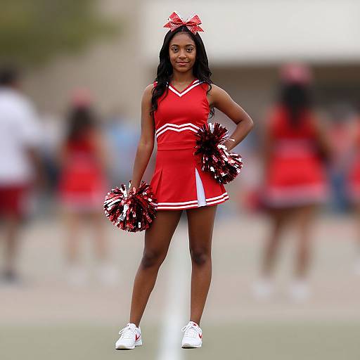 Dark-Skinned Cheerleader in Red Dress