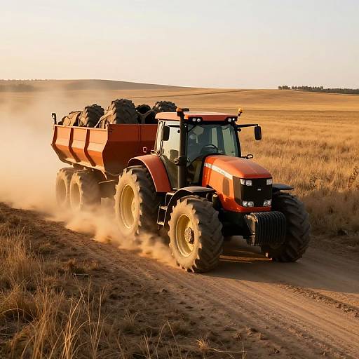 Orange Tractor Hauling Heavy Load