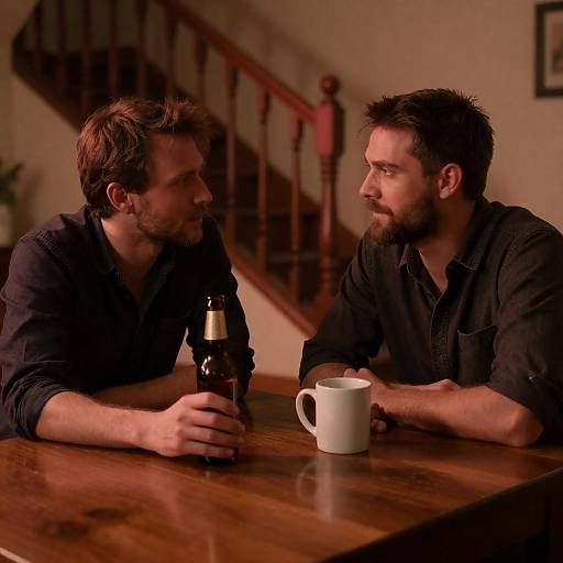 Dimly Lit Serious Conversation Between Men