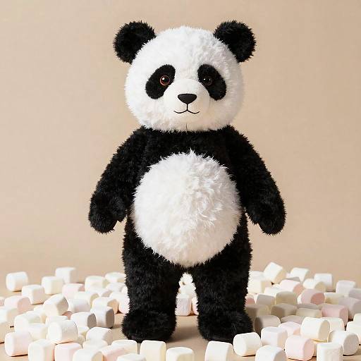 Panda Teddy Bear Among Marshmallows