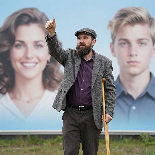 Bearded Man with Portraits in Background