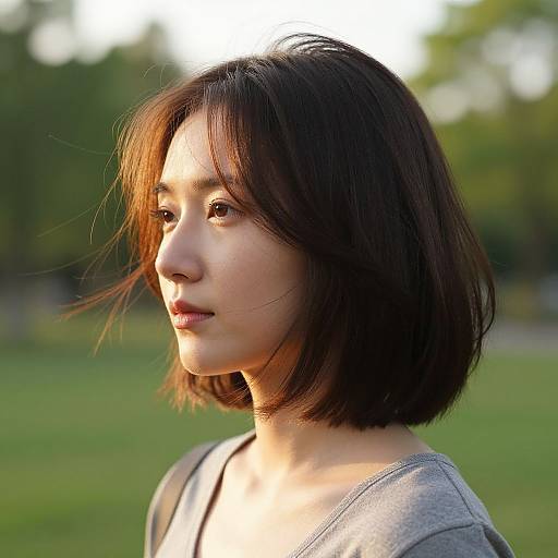 Woman with Soft Layered Bob Hairstyle