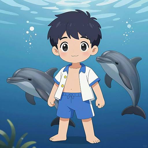 Anime Dolphin Boy Underwater