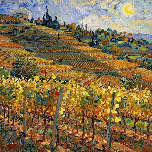 Autumn Vineyard in Impressionist Style