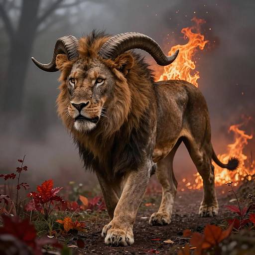 Fierce Chimera in a Fiery Landscape