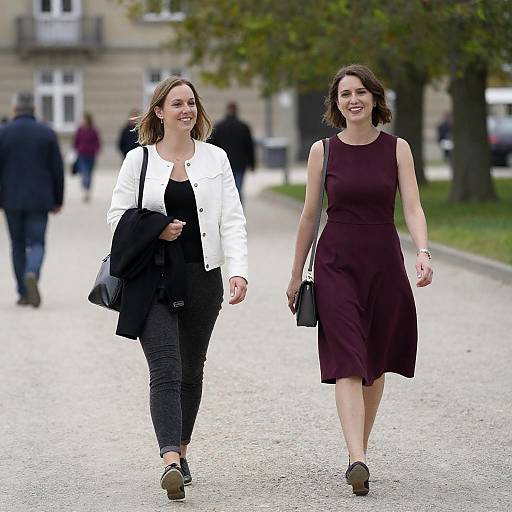 Two Women Walking on Gravel Path