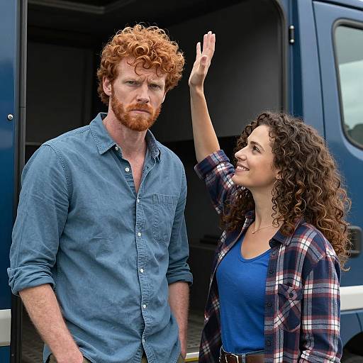 Man and Woman Next to Blue Truck