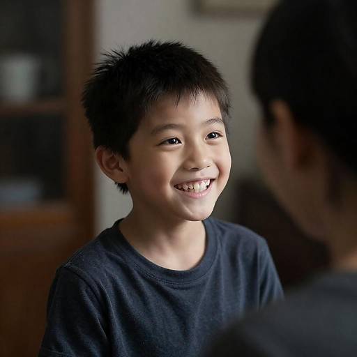 Smiling Young Boy in Dark Gray T-Shirt