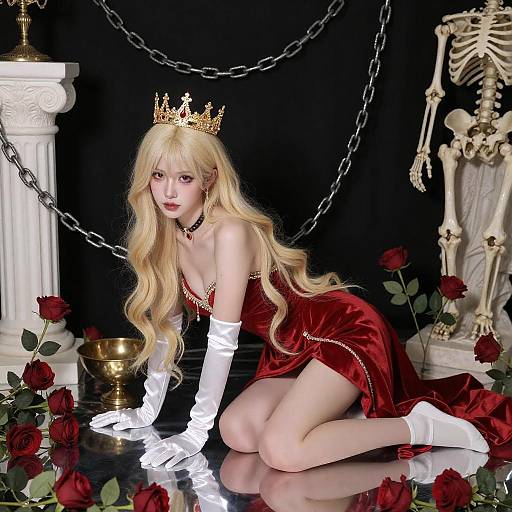 Regal Blonde Woman Amid Gothic Decor