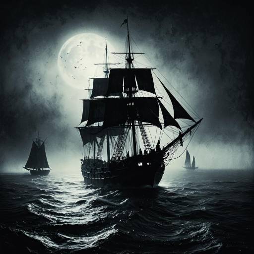 Ghostly Sailing Ship in Foggy Haunted Bay