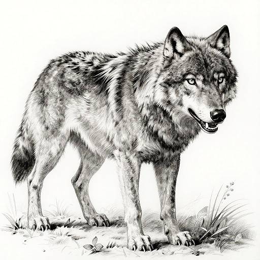 Intricate Wolf Drawing by Dürer