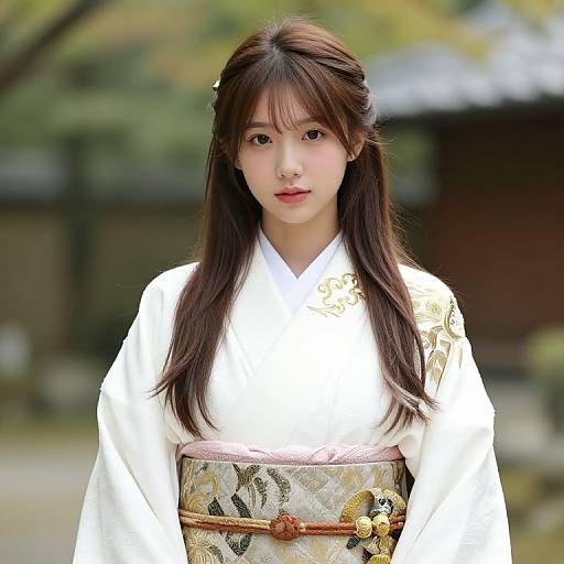 Asian Girl in White Kimono