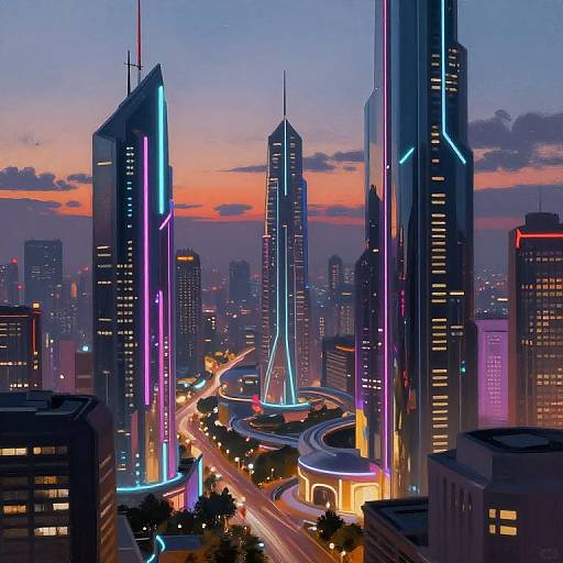 Futuristic Arte Direct Cityscape Dusk
