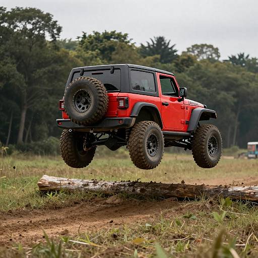 Red Off-Road Vehicle Mid-Air Jump