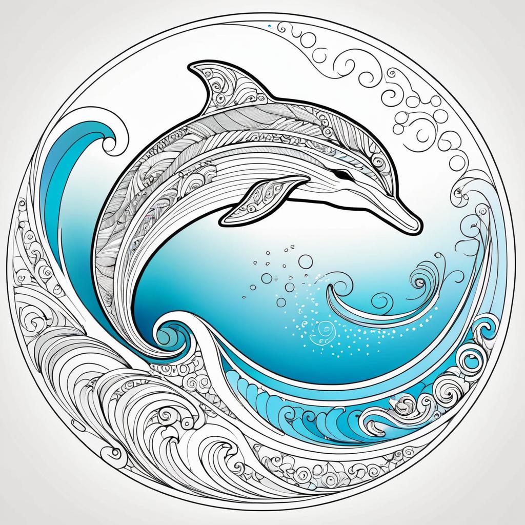 Playful Dolphin Mandala Line Art