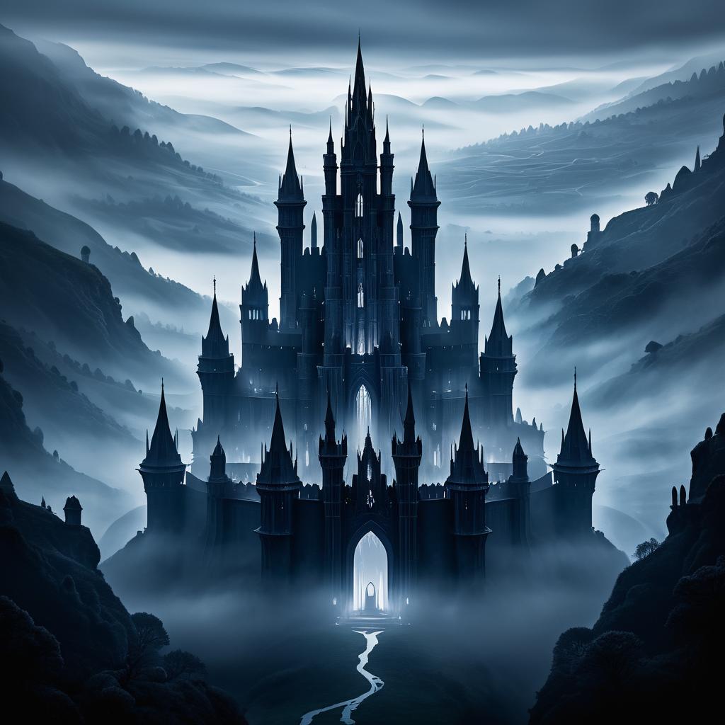 Ominous Castle in a Misty Valley