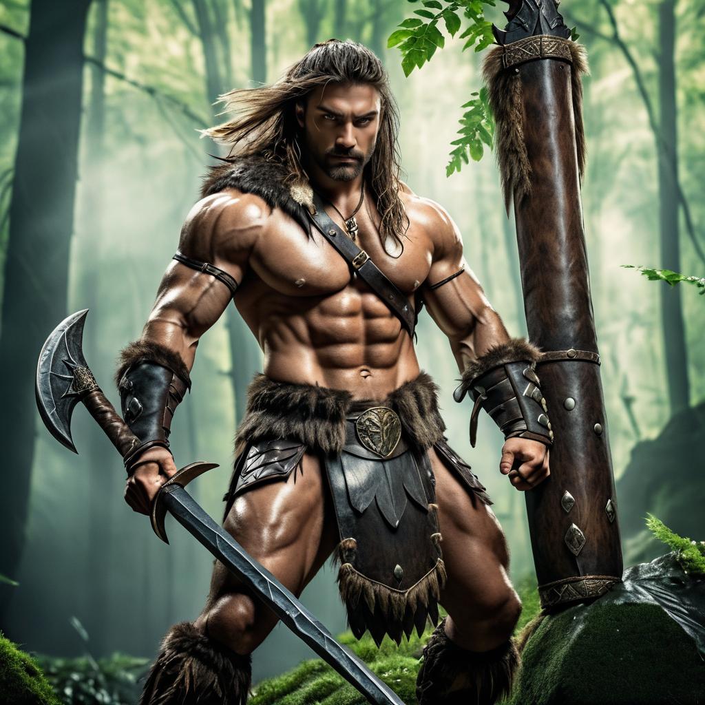 Fierce Barbarian in Forest Setting