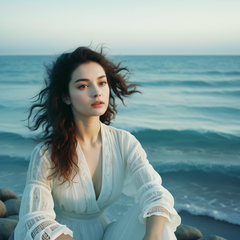 Serene Woman Meditating by the Ocean