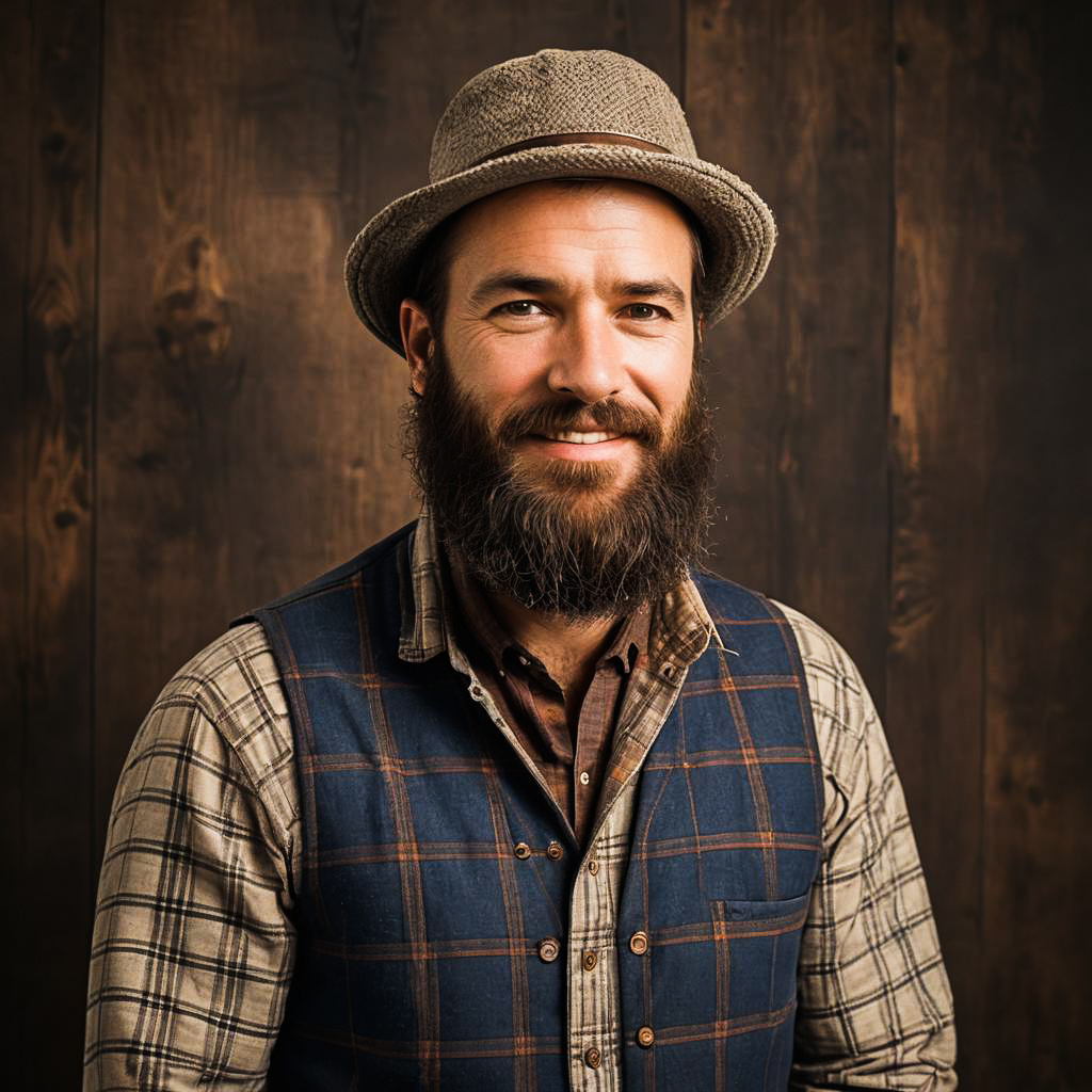 Laughing Bearded Farmer in Elegant Setting