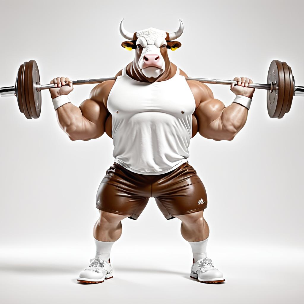 Anthropomorphic Hereford Bull Weightlifter