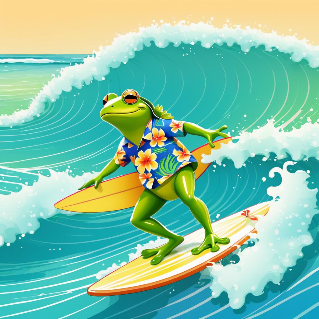 Surfing Frog in Hawaiian Shirt Fun