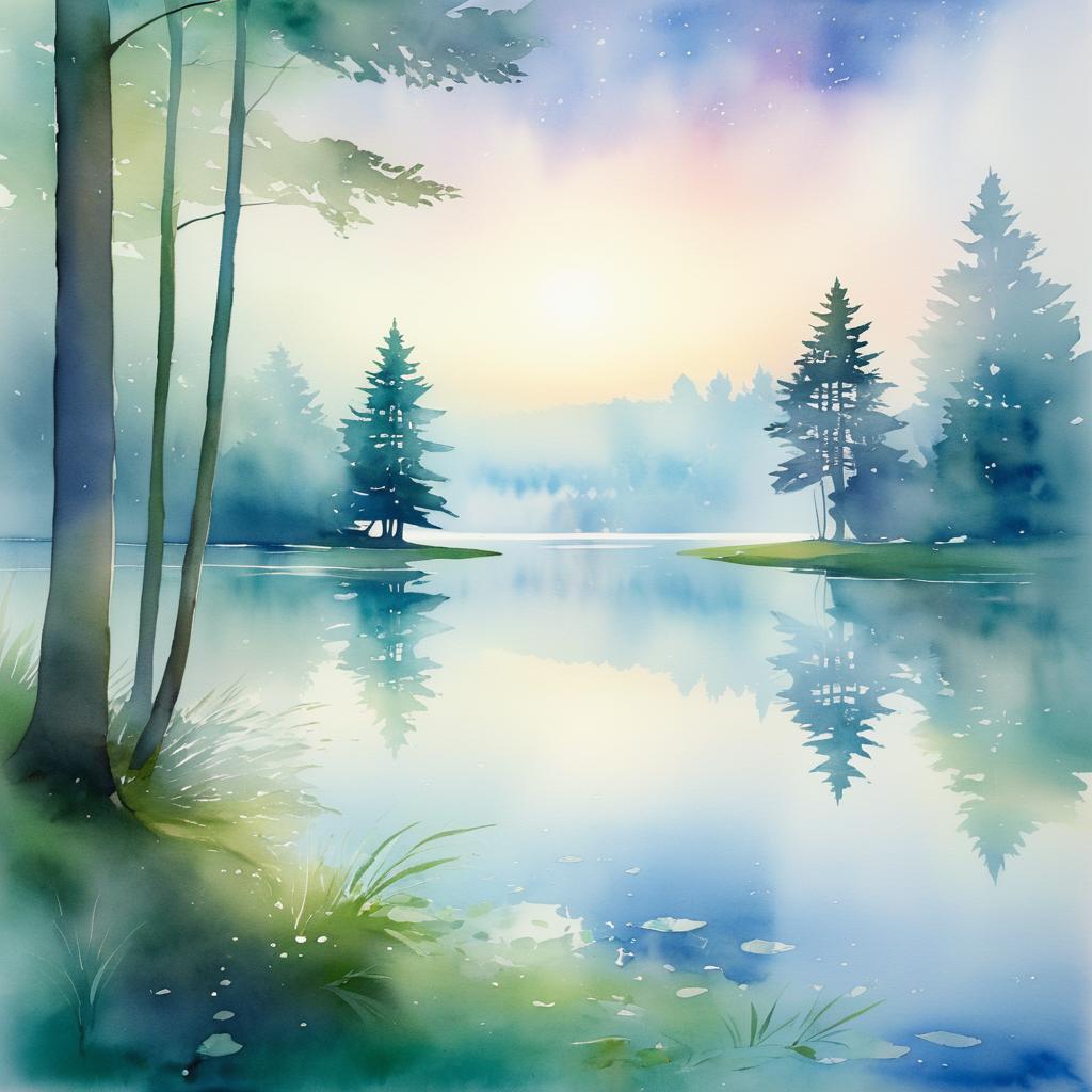 Serene Yvain in Ethereal Watercolor Landscape