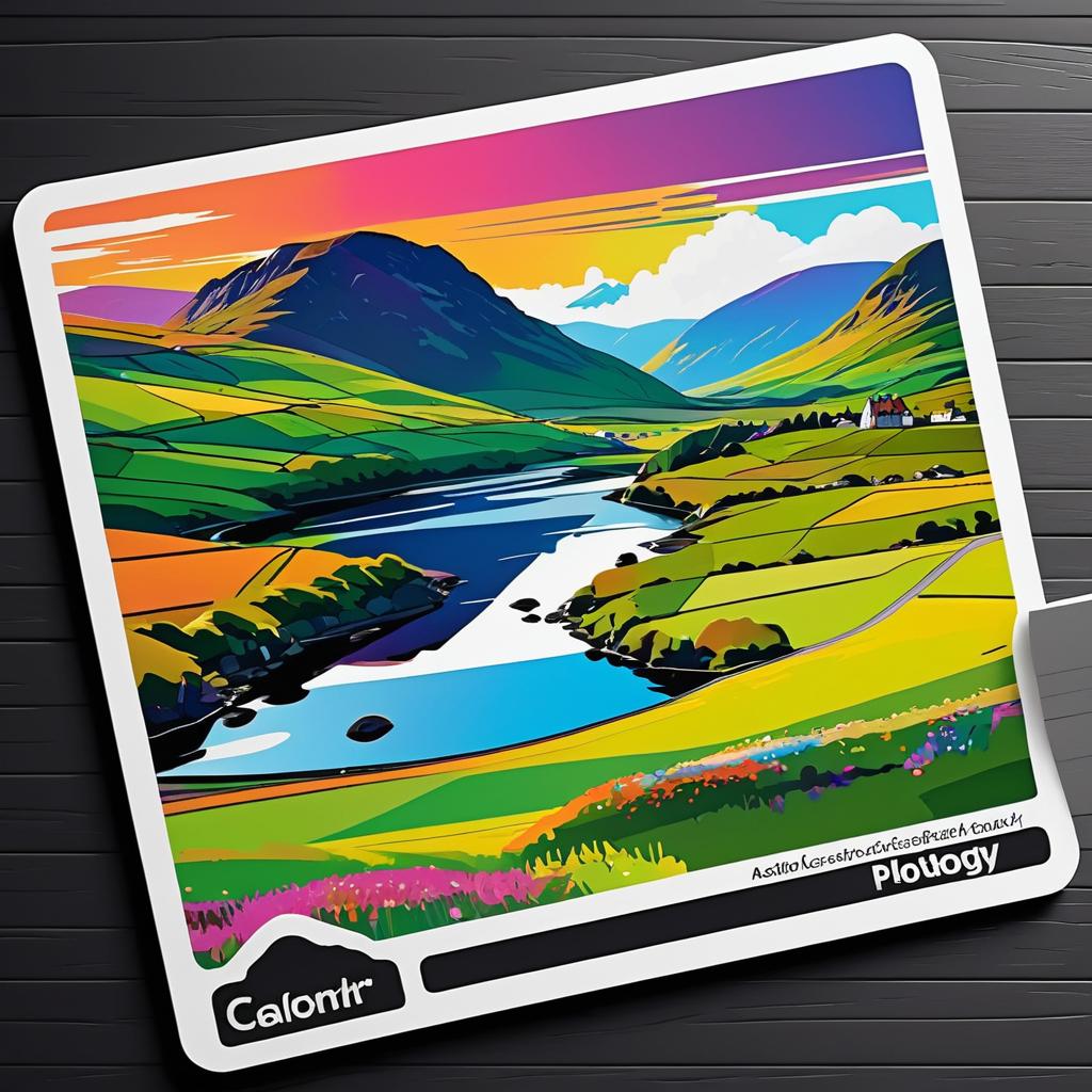 Whimsical Scottish Highlands Sticker Design