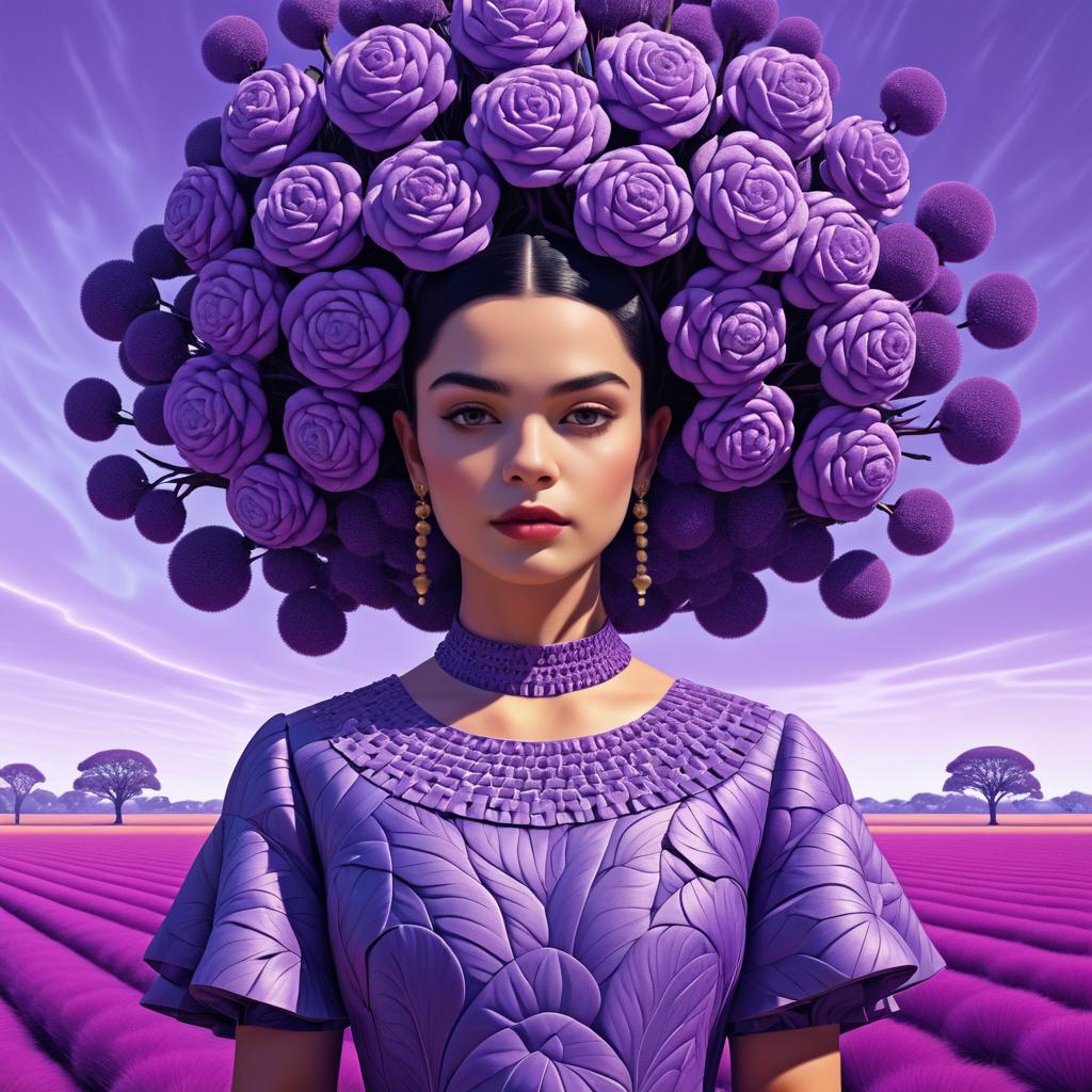 Elegant Portrait of Frida with Purple Tree