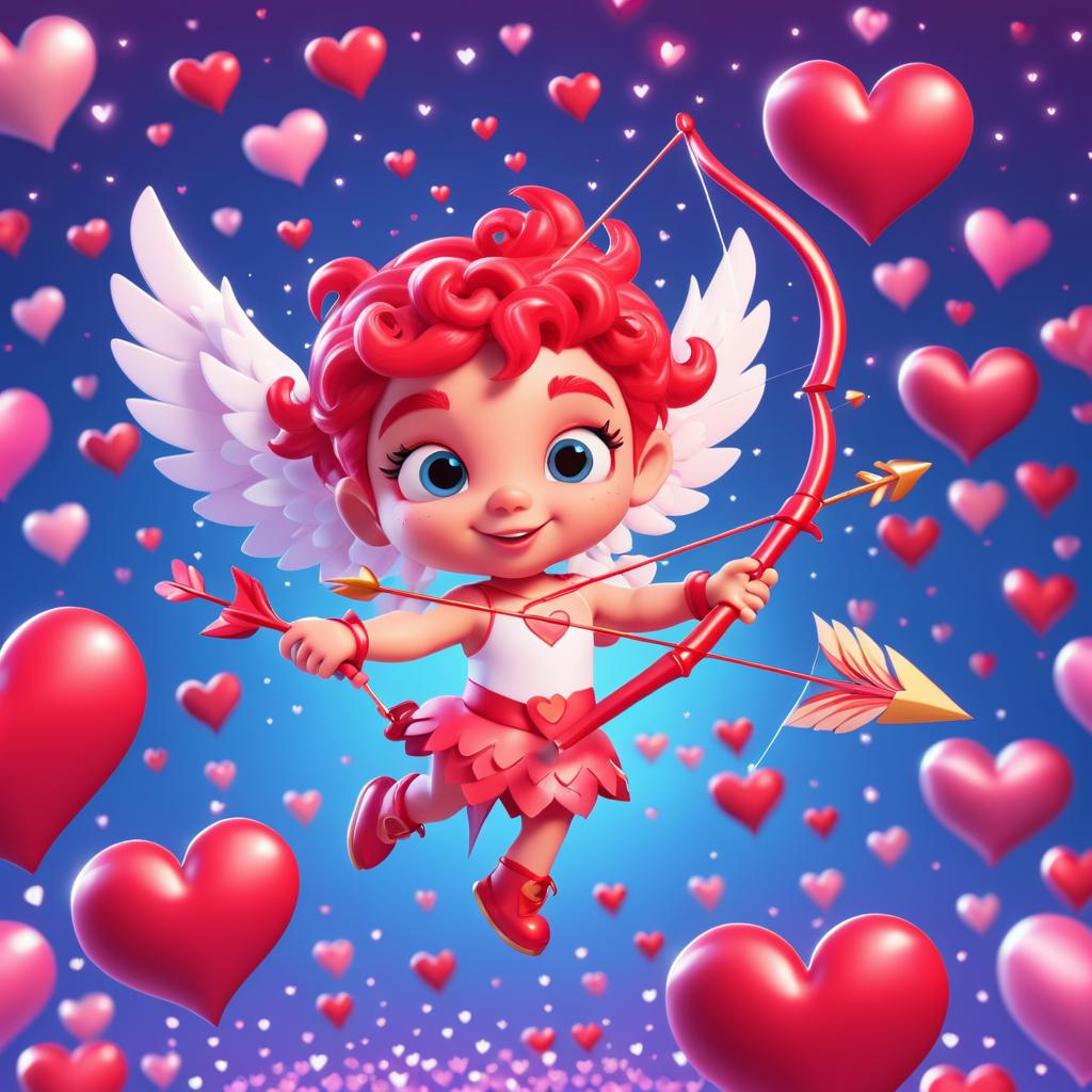 Whimsical Cupid in a Vibrant Valentine’s Day Scene