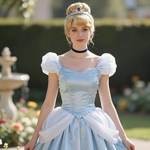 Young Woman in Cinderella Costume in Garden
