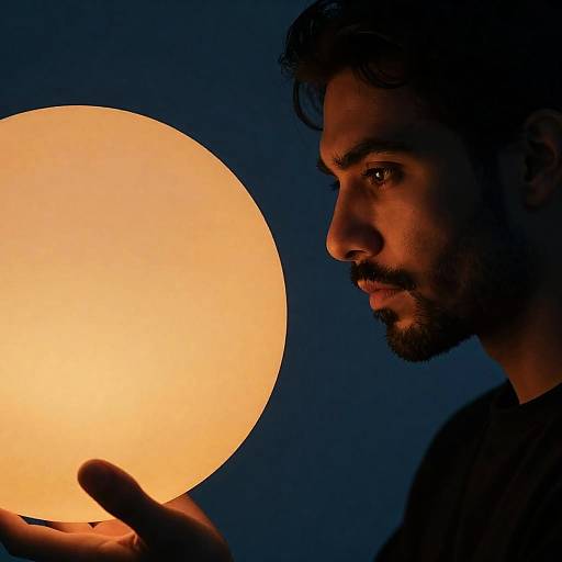 Intense Profile Portrait with Glowing Sphere
