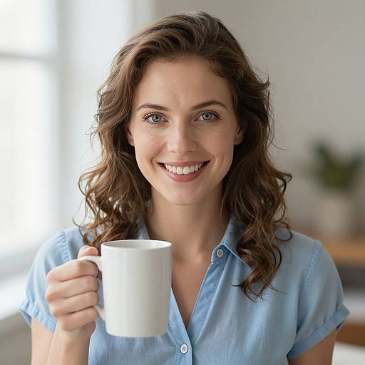 Smiling Woman with Mug in Cozy Morning