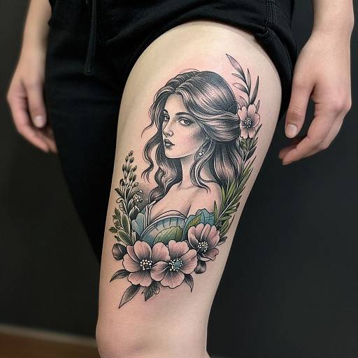 Detailed Floral Woman Tattoo Photography