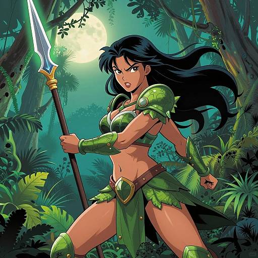 Fierce Female Warrior in Jungle Adventure