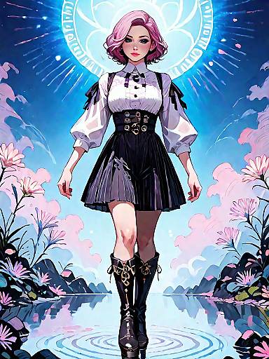 Dark Fantasy Girl in Nighttime Landscape