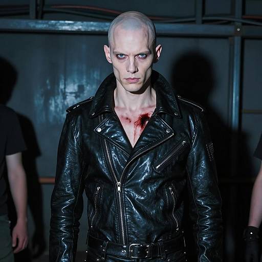 Mysterious Bald Man in Industrial Setting