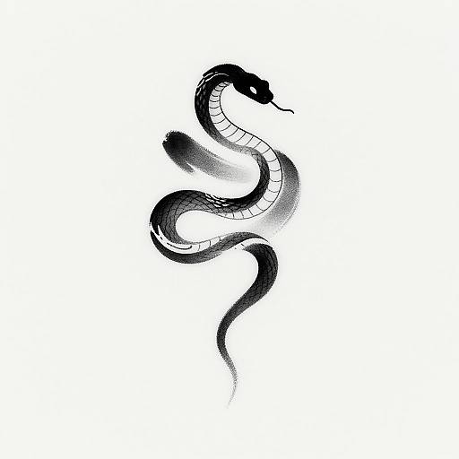 Black-and-white digital drawing of a coiled snake with detailed scales, sharp head, and pointed tongue, set against a white background.