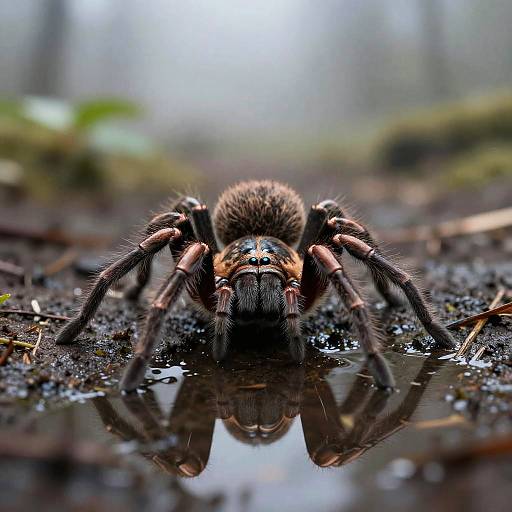 Realistic Wolf Spider in Foggy Forest