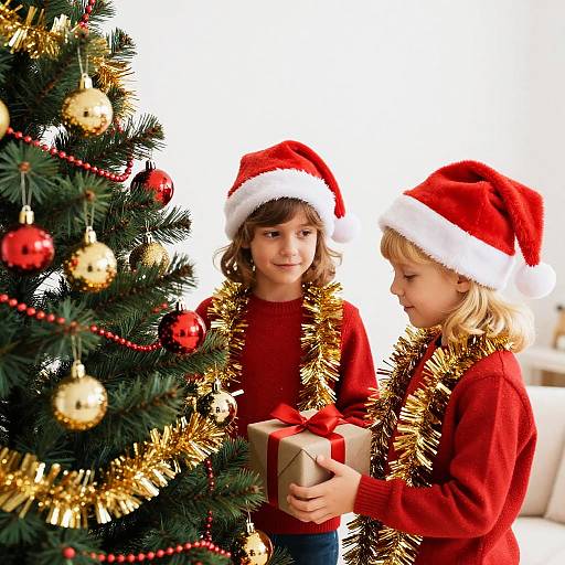 Festive Children by Christmas Tree