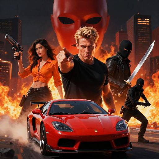 Dynamic Action Scene with Intense Characters