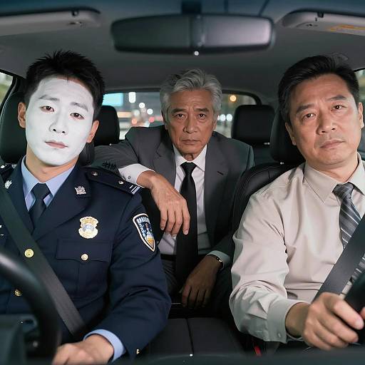 Men in a Car with City Lights