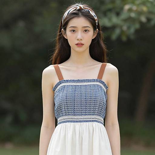 Woman in Blue and White Dress