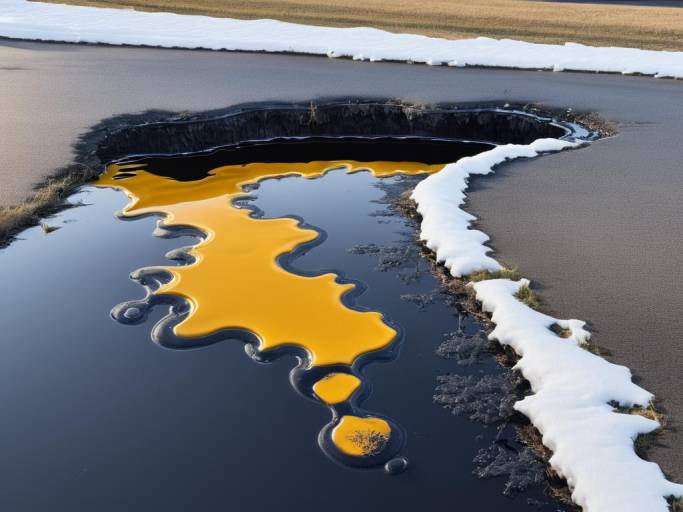 Melting Snow Puddle with Engine Oil
