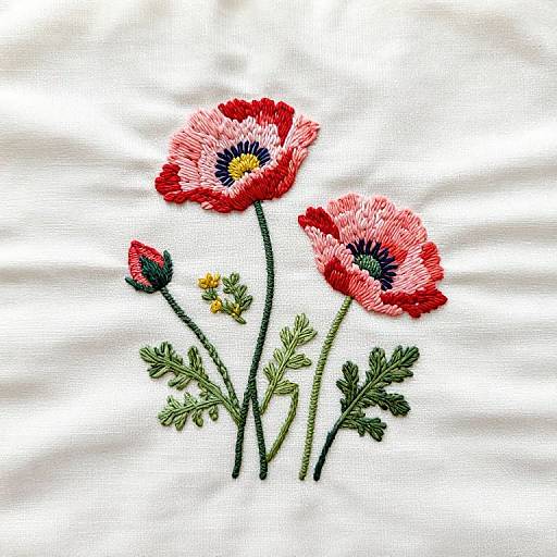 Vintage Hand-Embroidered Poppy Centrepiece